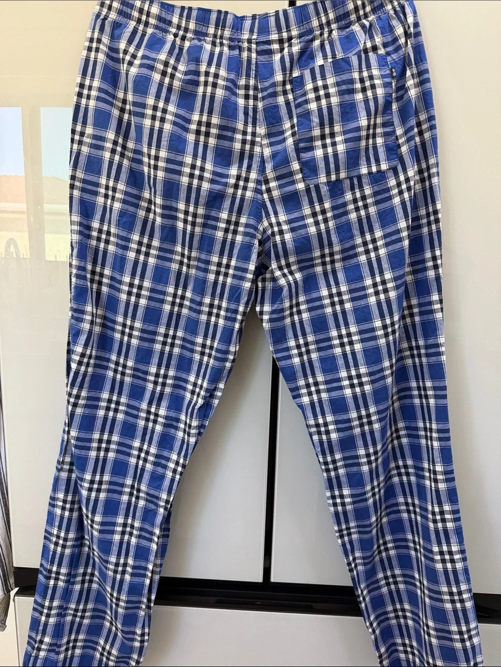 Psycho Bunny Blue Plaid Men’s Jogger Lounge Pants with Pink Logo